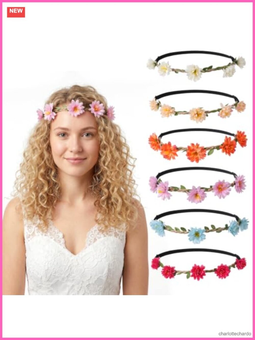 6 Pc Flower Crown Headband Set Fabric Floral Hair Accessories